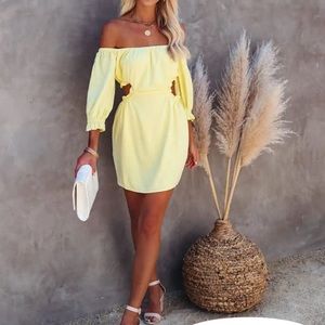 SUNDANCE LINEN BLEND OFF THE SHOULDER CUTOUT DRESS - YELLOW - NWT